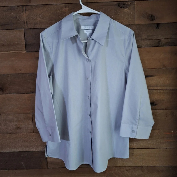 APPLESEEDS/ Foxcroft Wrinkle Free Button Up Light grey  SZ 14 - Picture 1 of 6